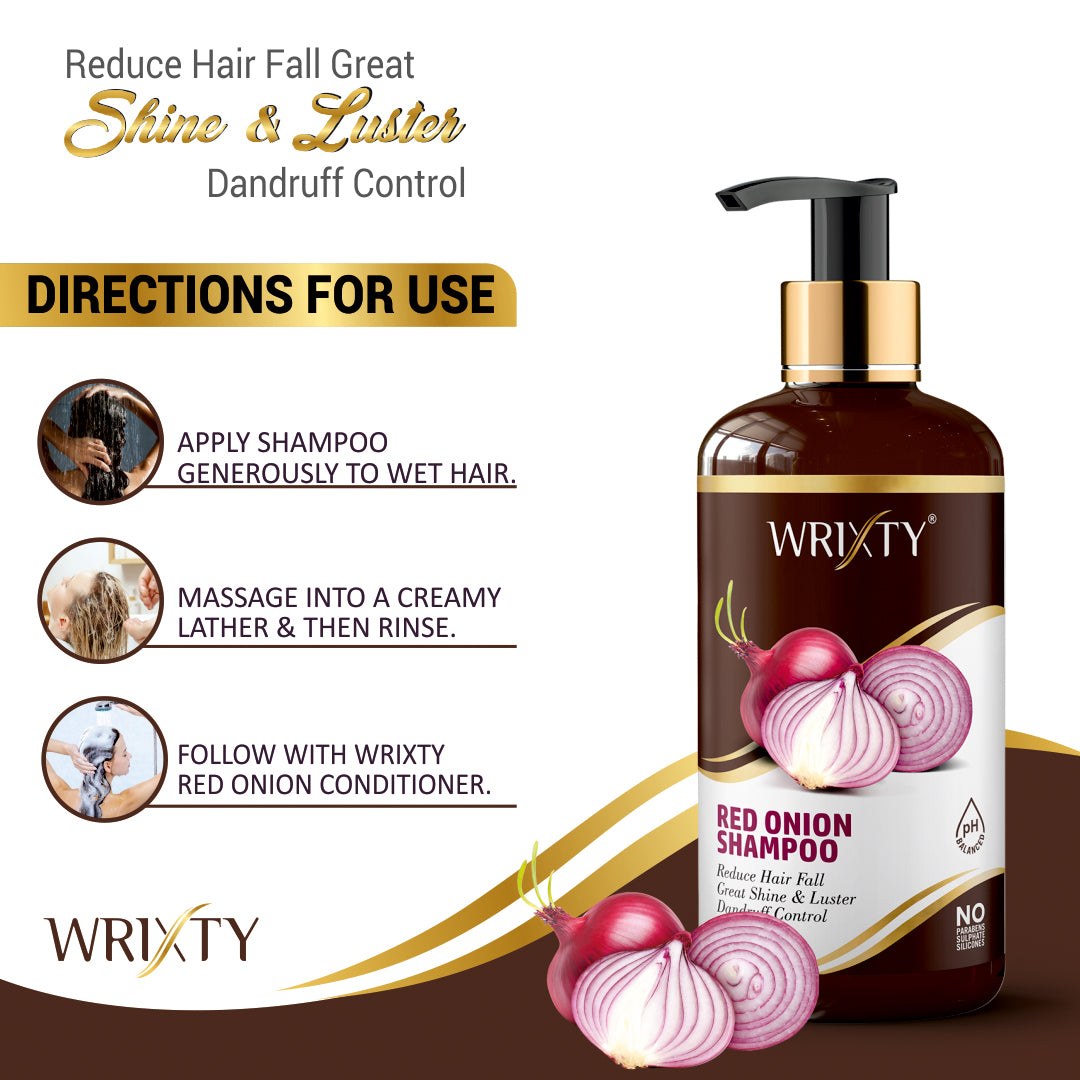Red Onion Hair Shampoo for Anti Hair fall & Damage Control | Shampoo for Shine & Luster Hair | No Parabens, Sulphates & Silicones