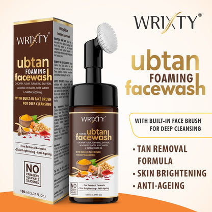 Ubtan Foaming Face Wash | Built in Brush for Deep Cleansing | Turmeric & Saffron | All Skin Types | Bright, Clear Skin | Paraben & Sulphates Free| Face Wash for Women & Men