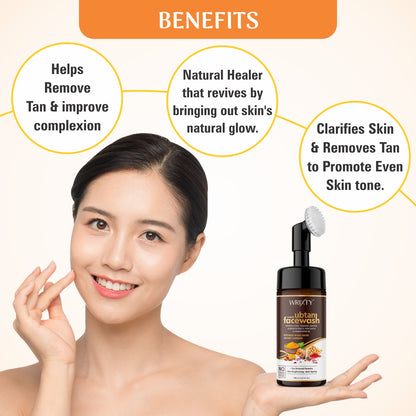 Ubtan Foaming Face Wash | Built in Brush for Deep Cleansing | Turmeric & Saffron | All Skin Types | Bright, Clear Skin | Paraben & Sulphates Free| Face Wash for Women & Men