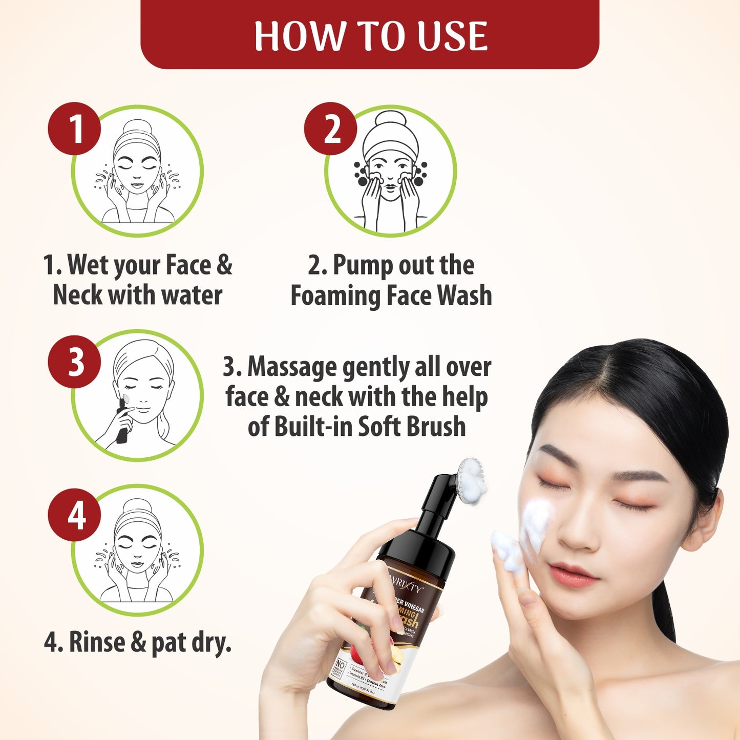 Wrixty Organic Apple Cider Vinegar For Oil Control, Balances Skin ph - No Parabens, Sulphate, Silicones,, ACV Foaming with Brush for Deep Cleansing . Face Wash  (150 ml)