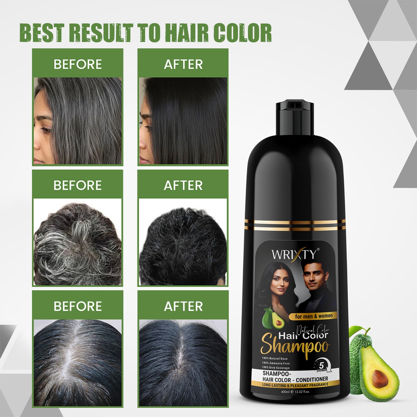 Natural Balck Hair Color Shampoo | NO PPD, Ammonia & Paraben Free | Colours Hair in 10 Minutes | Herbal Extracts | Long Lasting | 400 ml Pump Pack | For Men & Women