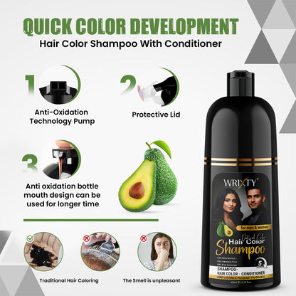 Natural Balck Hair Color Shampoo | NO PPD, Ammonia & Paraben Free | Colours Hair in 10 Minutes | Herbal Extracts | Long Lasting | 400 ml Pump Pack | For Men & Women