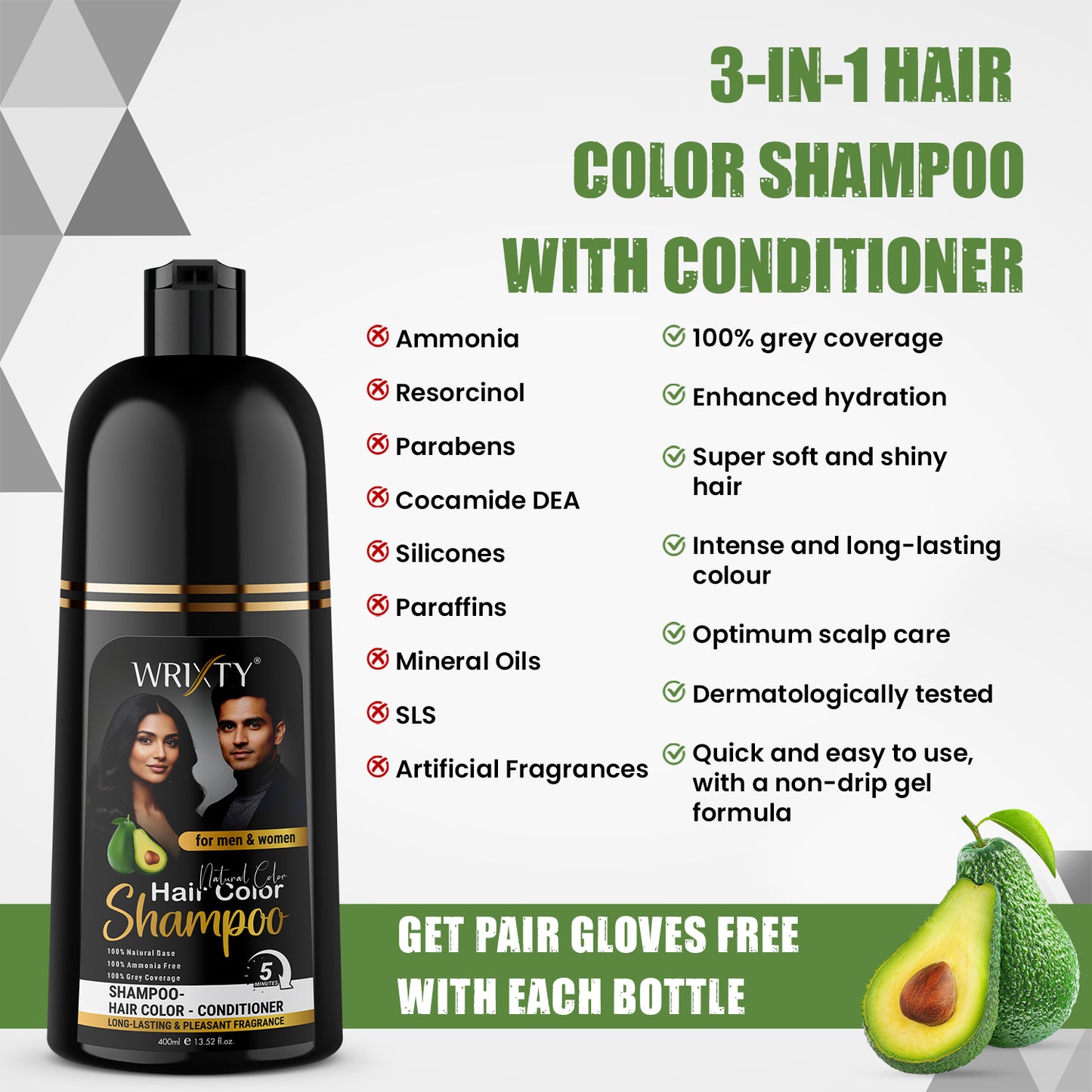 Natural Balck Hair Color Shampoo | NO PPD, Ammonia & Paraben Free | Colours Hair in 10 Minutes | Herbal Extracts | Long Lasting | 400 ml Pump Pack | For Men & Women