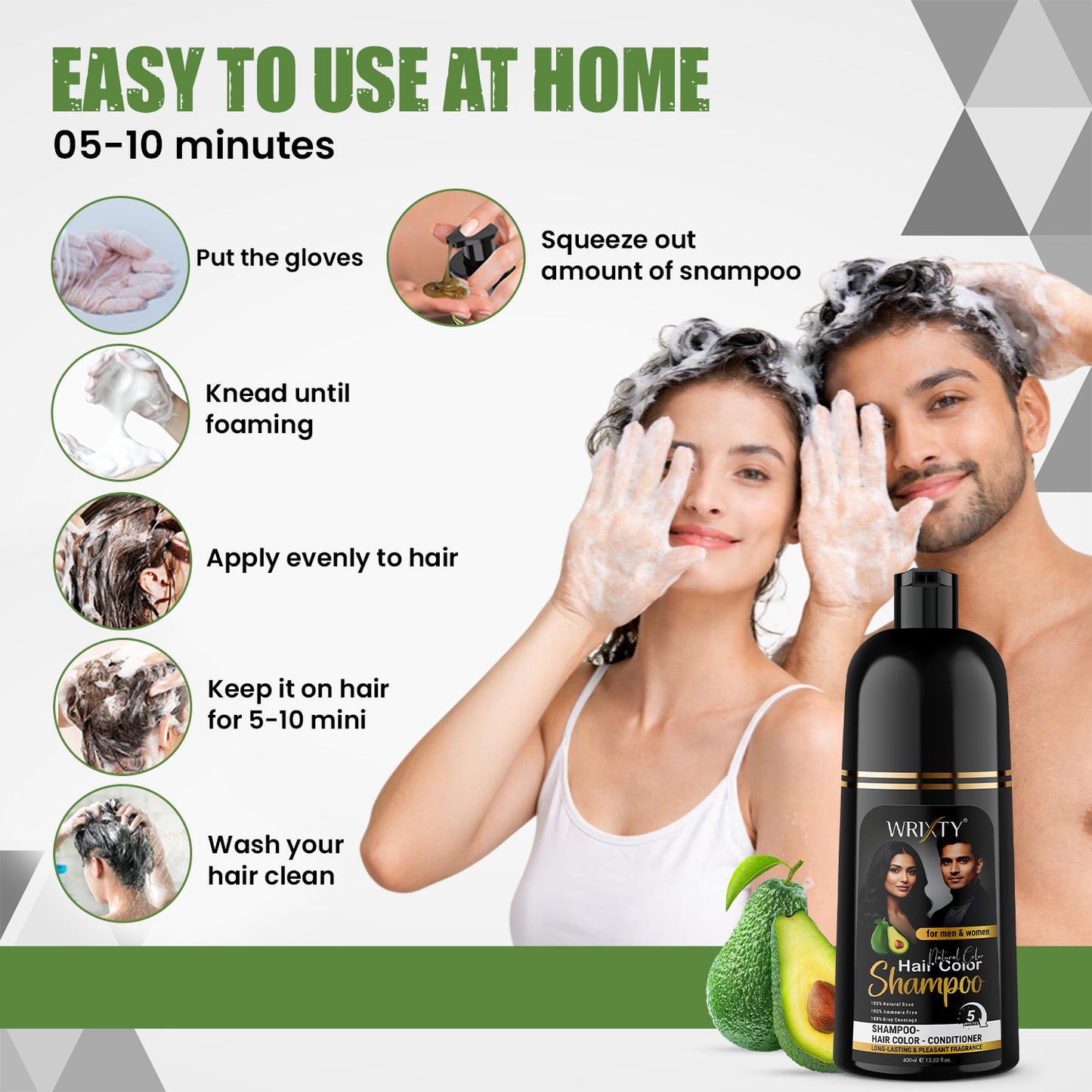 Natural Balck Hair Color Shampoo | NO PPD, Ammonia & Paraben Free | Colours Hair in 10 Minutes | Herbal Extracts | Long Lasting | 400 ml Pump Pack | For Men & Women