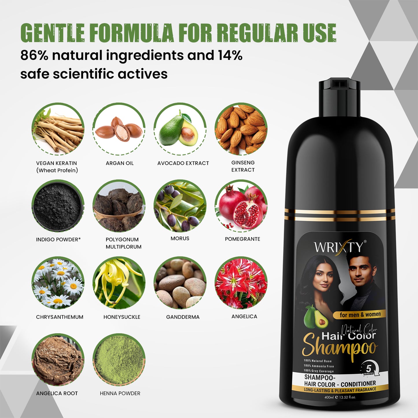Natural Balck Hair Color Shampoo | NO PPD, Ammonia & Paraben Free | Colours Hair in 10 Minutes | Herbal Extracts | Long Lasting | 400 ml Pump Pack | For Men & Women