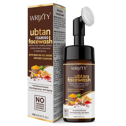 Ubtan Foaming Face Wash | Built in Brush for Deep Cleansing | Turmeric & Saffron | All Skin Types | Bright, Clear Skin | Paraben & Sulphates Free| Face Wash for Women & Men