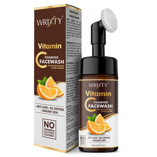 Brightening Vitamin C Foaming Face Wash | Built in Brush for Deep Cleansing | All Skin Type | Glowing Bright Skin | Paraben & Sulphates Free | Face Wash for Women & Men |