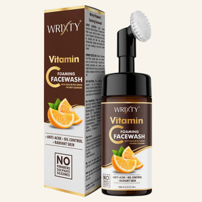 Brightening Vitamin C Foaming Face Wash | Built in Brush for Deep Cleansing | All Skin Type | Glowing Bright Skin | Paraben & Sulphates Free | Face Wash for Women & Men |